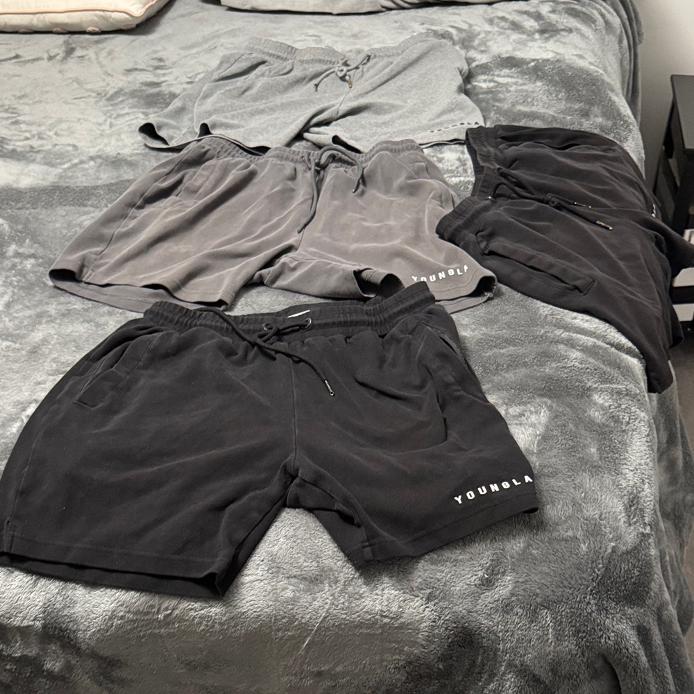 FOUR PAIRS YoungLA Men's Charcoal and Black Athletic Shorts